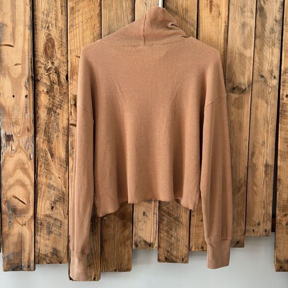 Artizia TNA Waffle Knit Women’s Small Cropped‎ Turtleneck Longsleeve Cozy Camel - Picture 2 of 13